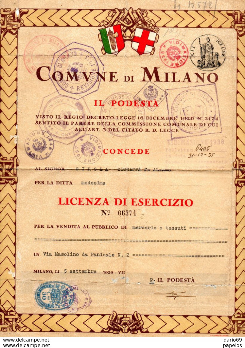 1929 MILANO LICENZA COMMERCIALE - Annunci Di Nozze