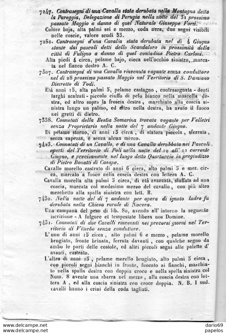 1846 POLIZIA ROMA LISTA RICERCATI PER OMICIDI E FURTI - Documents Historiques