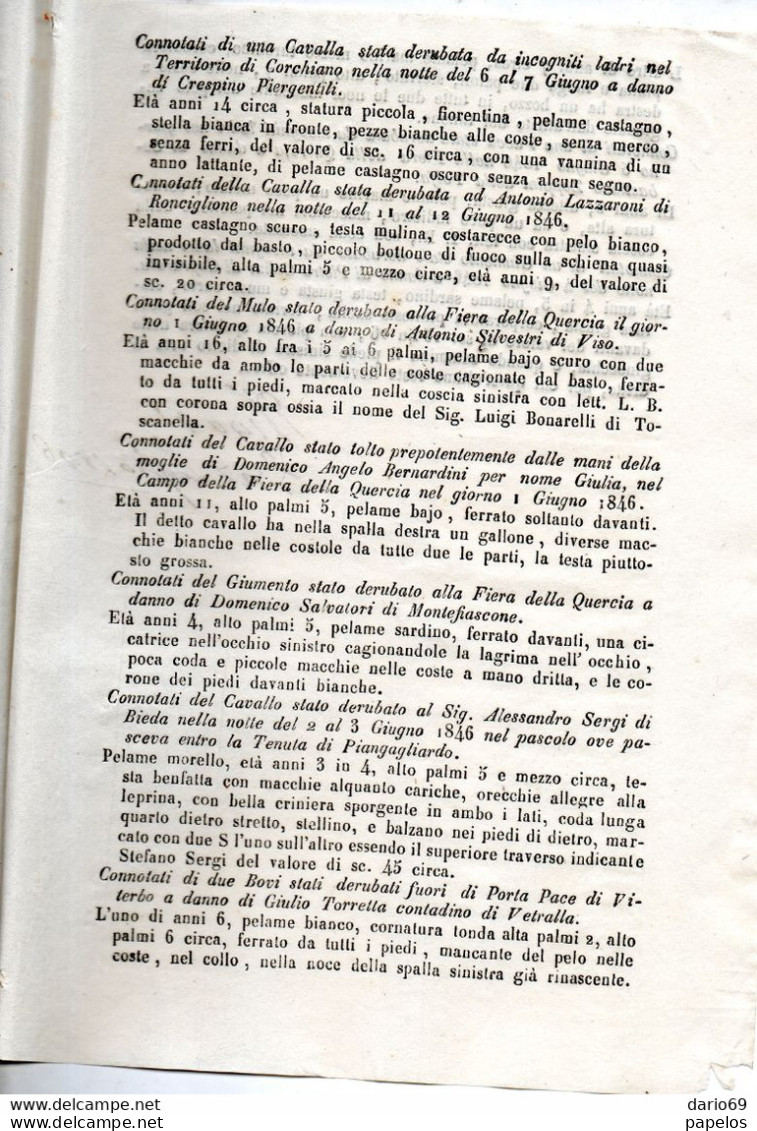 1846 POLIZIA ROMA LISTA RICERCATI PER OMICIDI E FURTI - Historische Dokumente