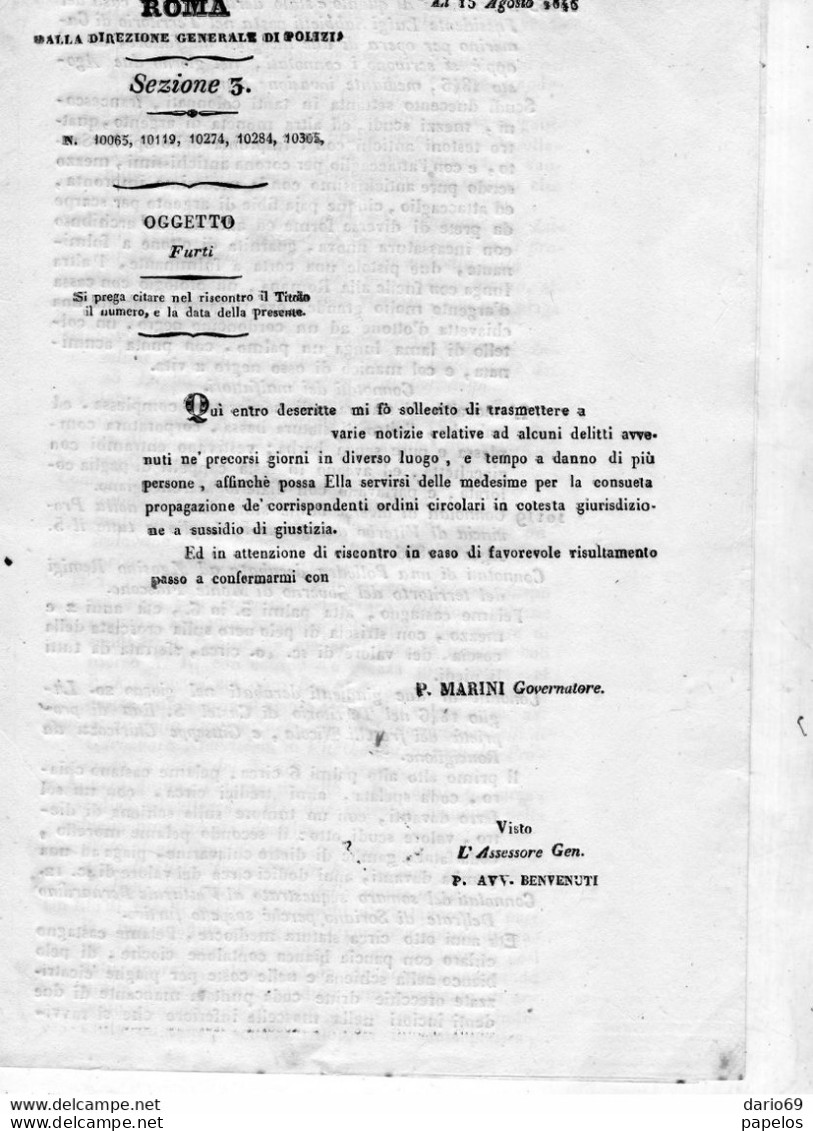 1846 POLIZIA ROMA ELENCO  RICERCATI PER OMICIDI E FURTI - Historical Documents
