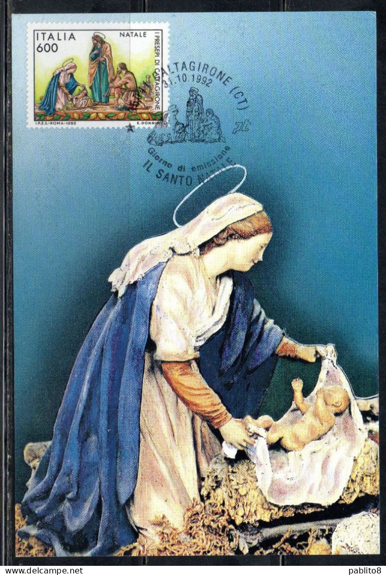 ITALIA REPUBBLICA ITALY REPUBLIC 1992 NATALE CHRISTMAS NOEL WEIHNACHTEN NAVIDAD LIRE 600 CARTOLINA MAXI MAXIMUM CARD - Maximum Cards