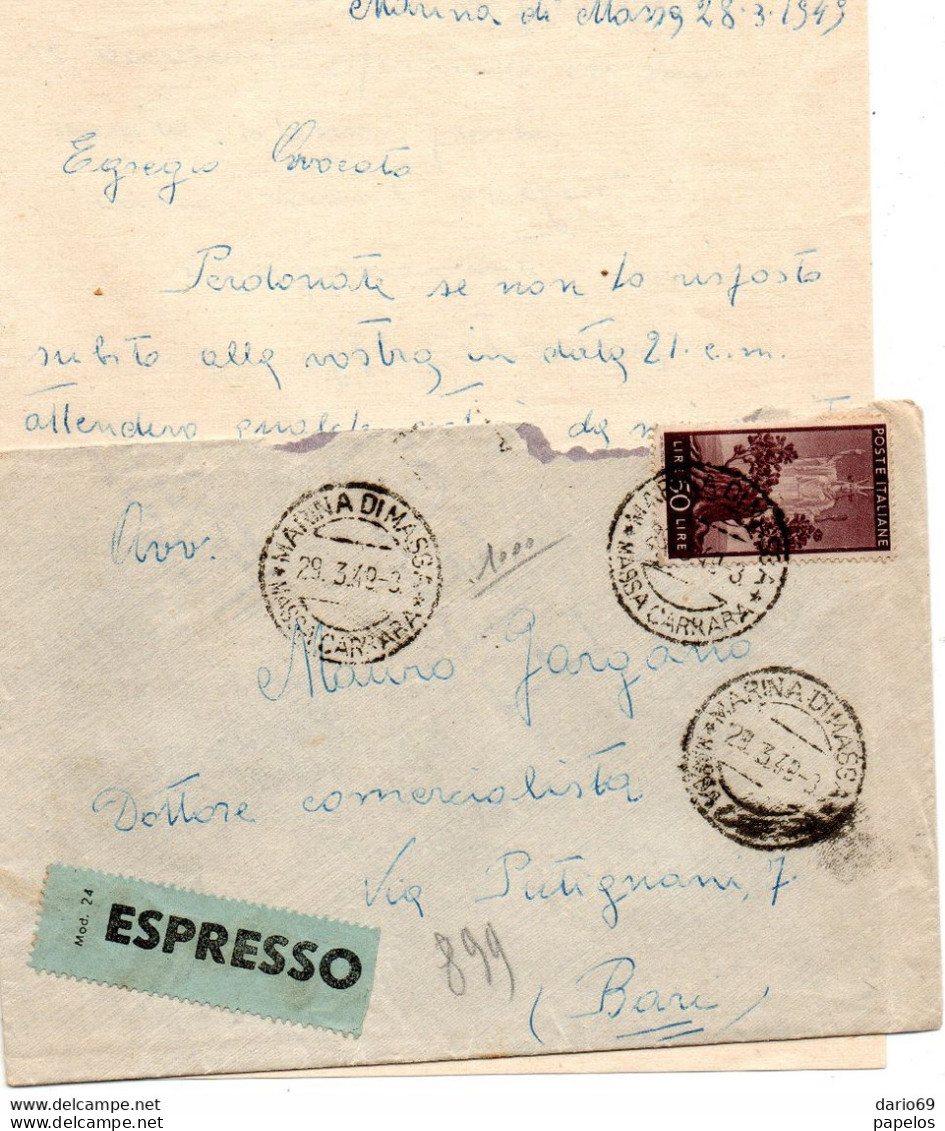 1949 LETTERA ESPRESSO CON ANNULLO MARINA DI MASSA - Eilpost/Rohrpost