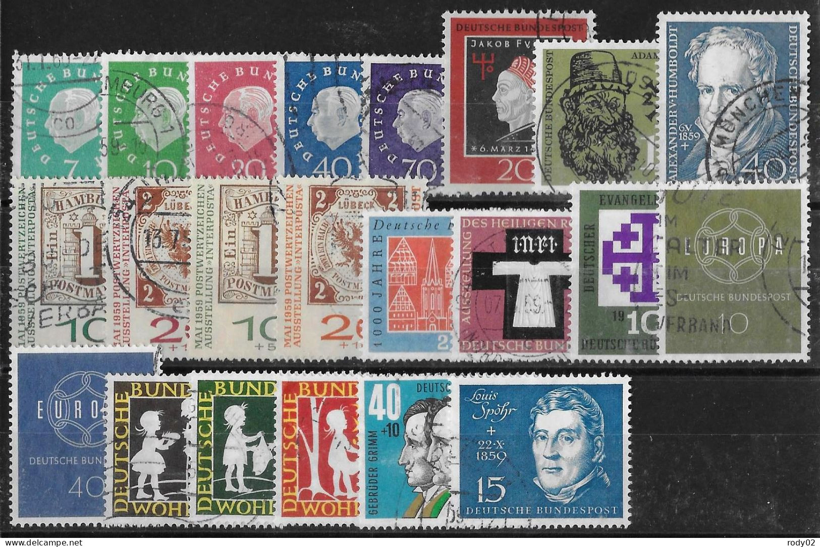 ALLEMAGNE REPUBLIQUE FEDERALE - ANNEE 1959 - 22 VALEURS - OBLITERES - TOUS DIFFERENTS - Used Stamps