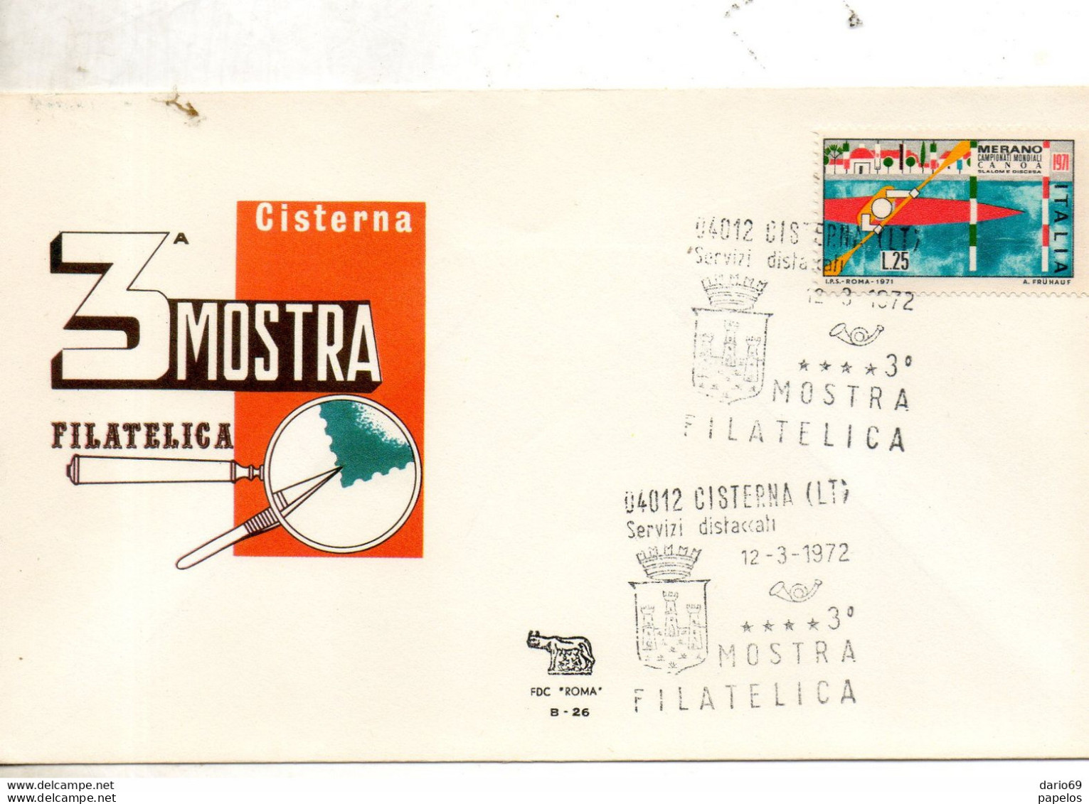 1972   LETTERA CON ANNULLO  CISTERNA LATINA  3 MOSTRA FILATELICA - FDC