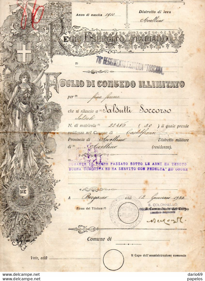 1932 FOGLIO DI CONCEDO ILLIMITATO - Documents