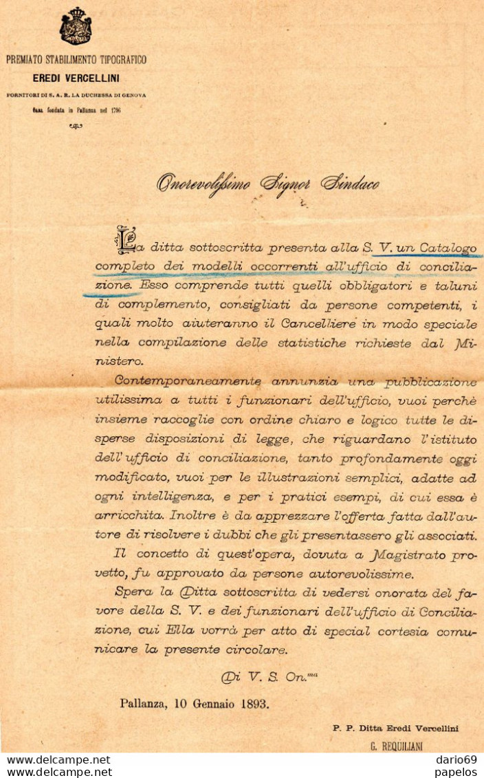 1893 LETTERA CON ANNULLO PALLANZA VERBANIA - Marcophilie