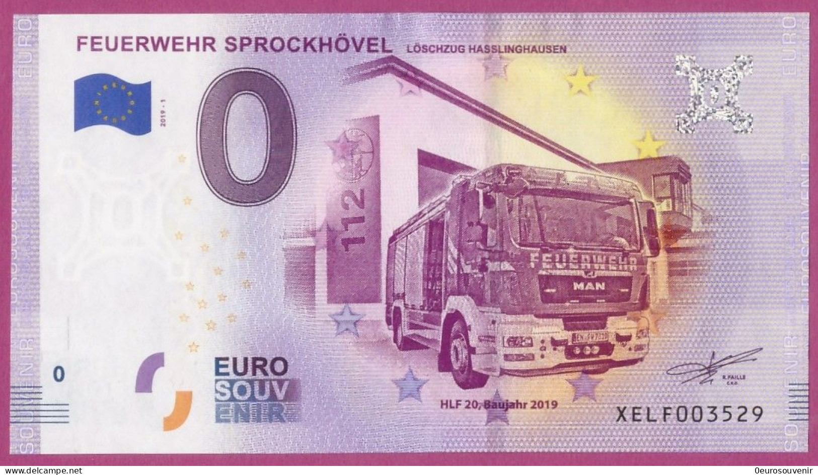 0-Euro XELF 2019-1 FEUERWEHR SPROCKHÖVEL - LÖSCHZUG HASSLINGHAUSEN - Essais Privés / Non-officiels