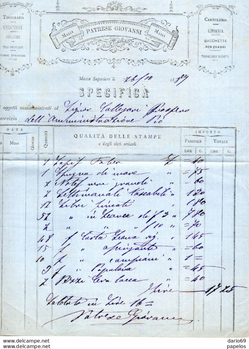 1887 MASSA SUPERIORE, PATRESE GIOVANNI LIBRERIA - Italië