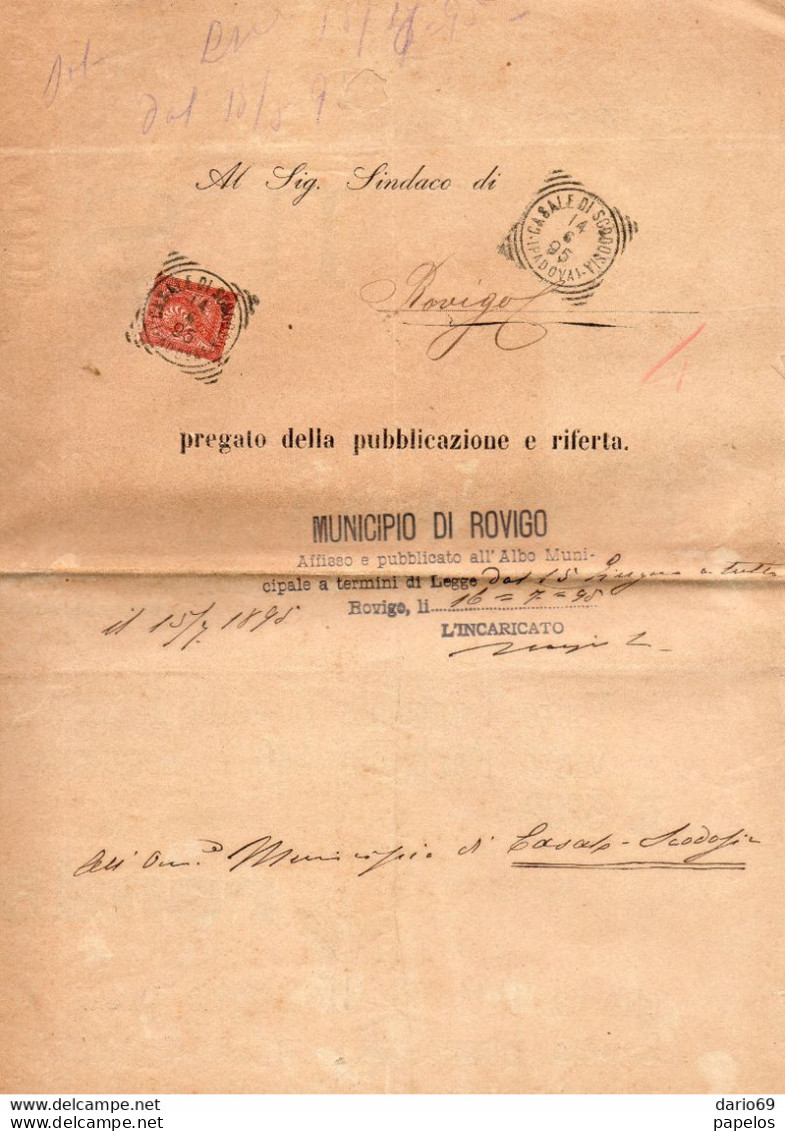 1895 MANIFESTO CON ANNULLO CASALE DI SCODOSIA  PADOVA - CONCORSO PER UN POSTO DI MAESTRO - Marcophilie