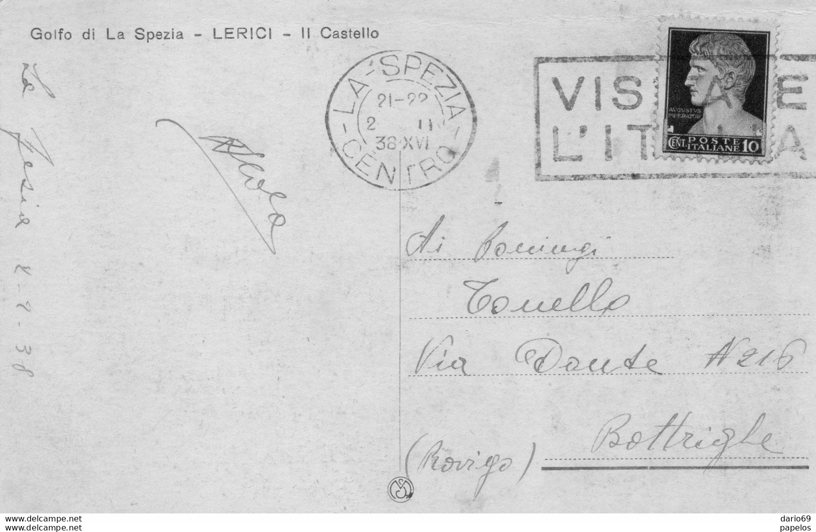 1938 CARTOLINA CON ANNULLO LA SPEZIA - LERICI IL CASTELLO - La Spezia