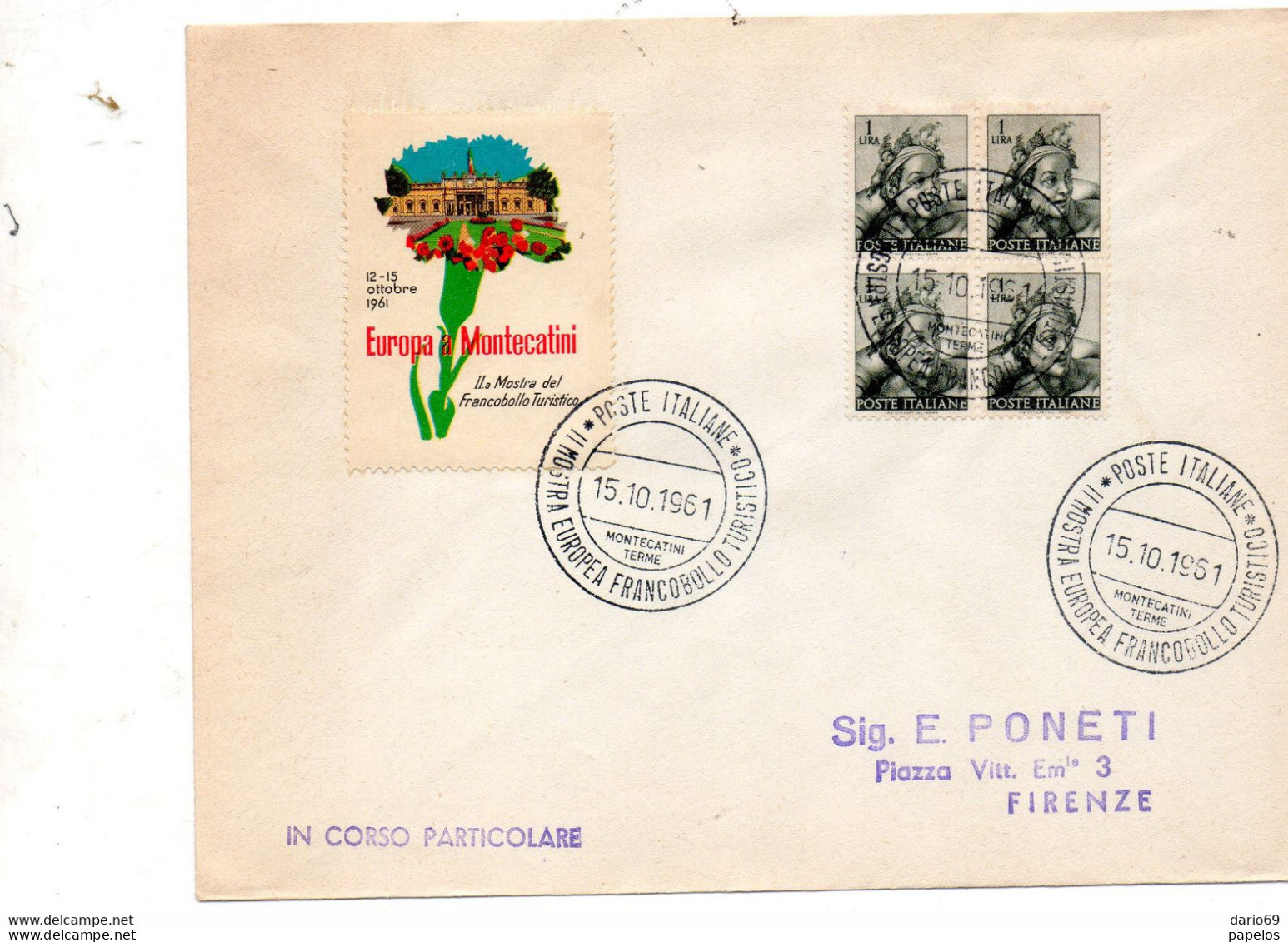 1961 LETTERA CON ANNULLO MONTECATINI TERME II MOSTRA EUROPEA FRANCOBOLLO TURISTICO - FDC