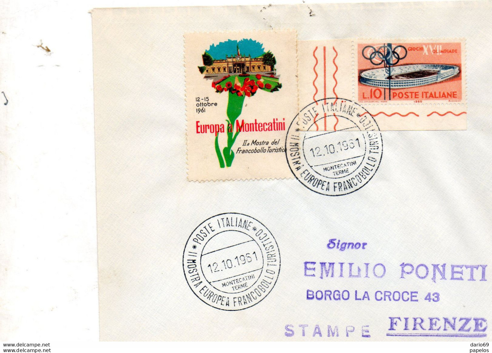 1961 LETTERA CON ANNULLO MONTECATINI TERME II MOSTRA EUROPEA FRANCOBOLLO TURISTICO - FDC