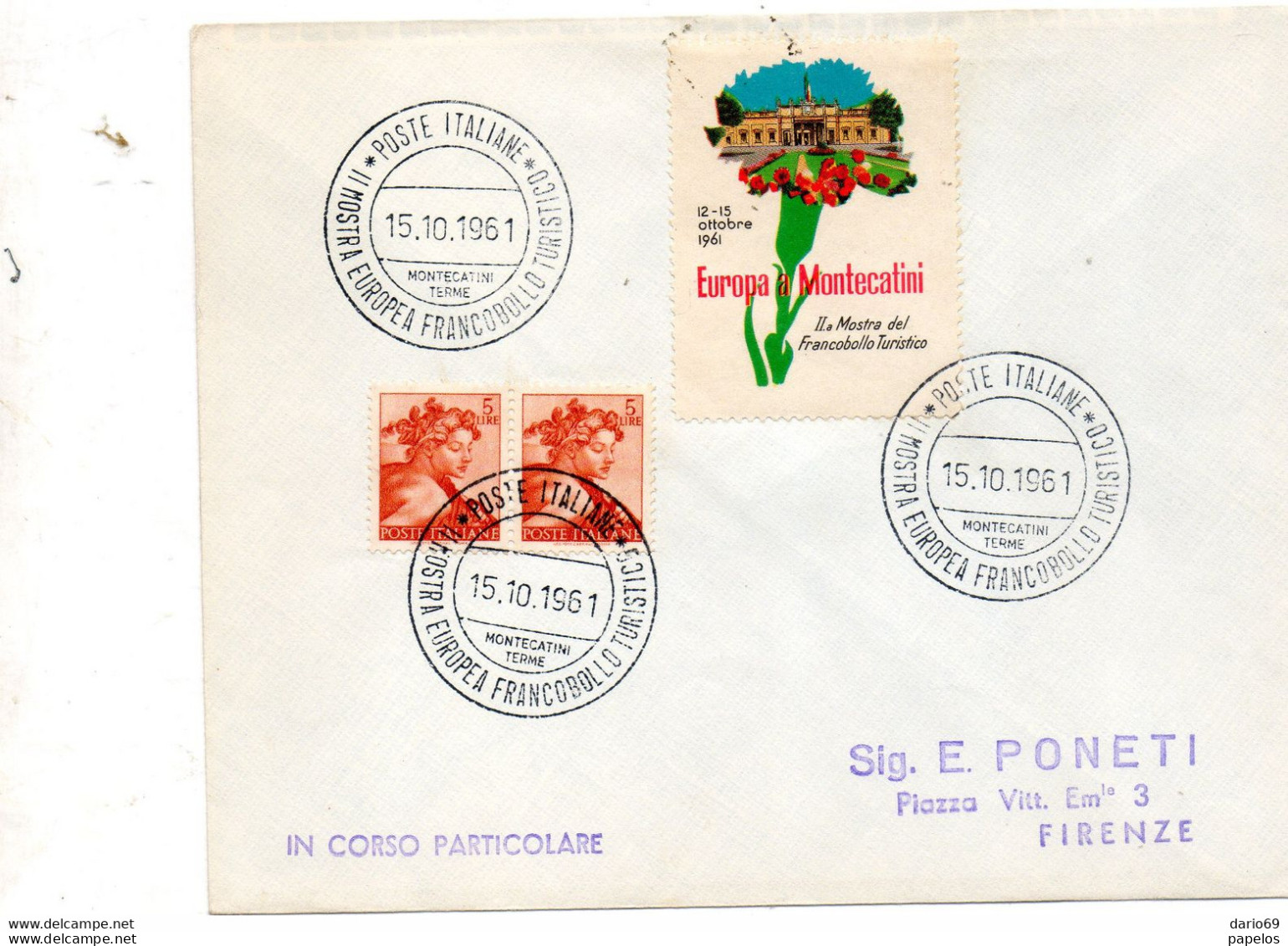 1961 LETTERA CON ANNULLO MONTECATINI TERME II MOSTRA EUROPEA FRANCOBOLLO TURISTICO - FDC