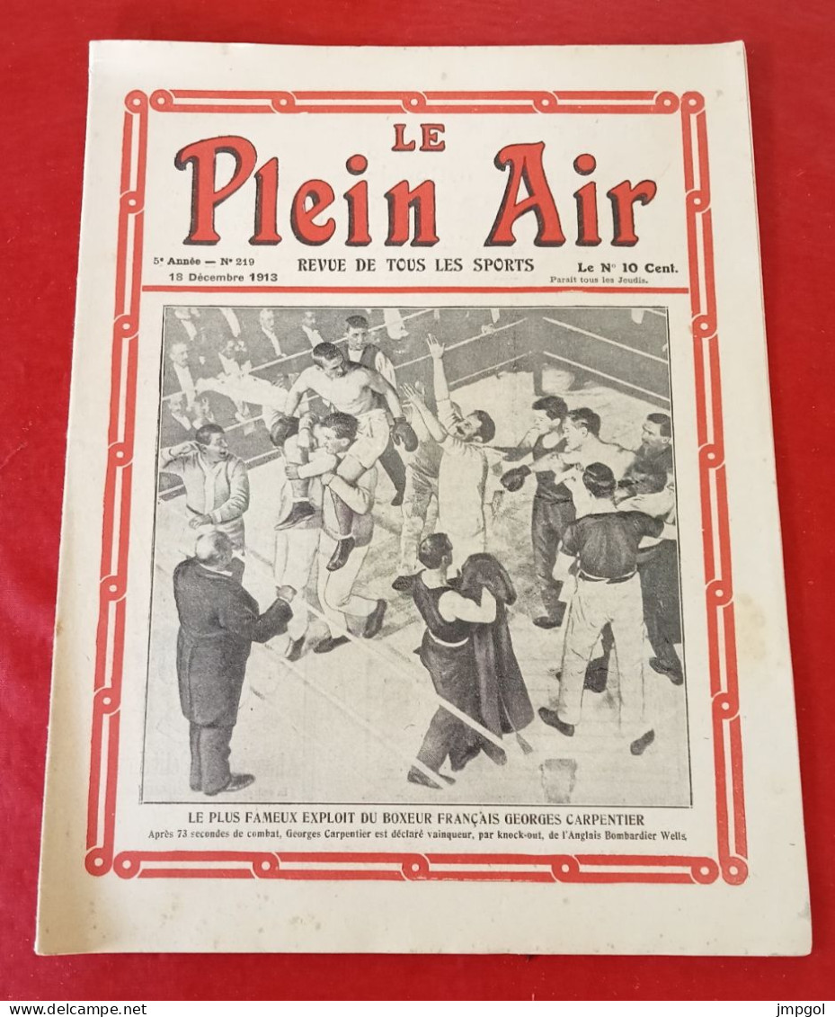 Le Plein Air N°219 Déc 1913 Boxe Carpentier Bombardier Wells Joe Jeanette Sam Langford Equipe De France Rugby - 1900 - 1949