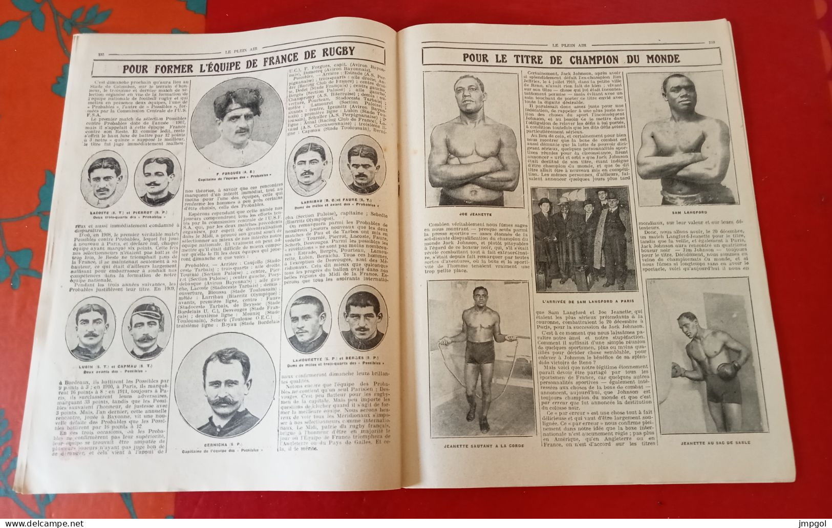 Le Plein Air N°219 Déc 1913 Boxe Carpentier Bombardier Wells Joe Jeanette Sam Langford Equipe De France Rugby - 1900 - 1949