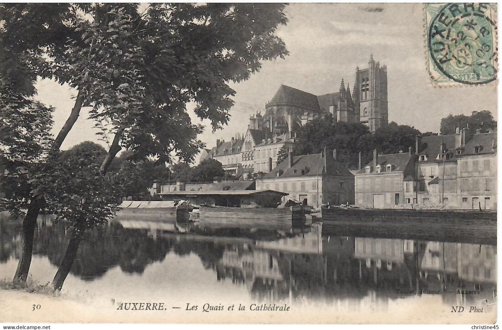 PENICHE     AUXERRE LES QUAIS ET LA CATHEDRALE - Houseboats