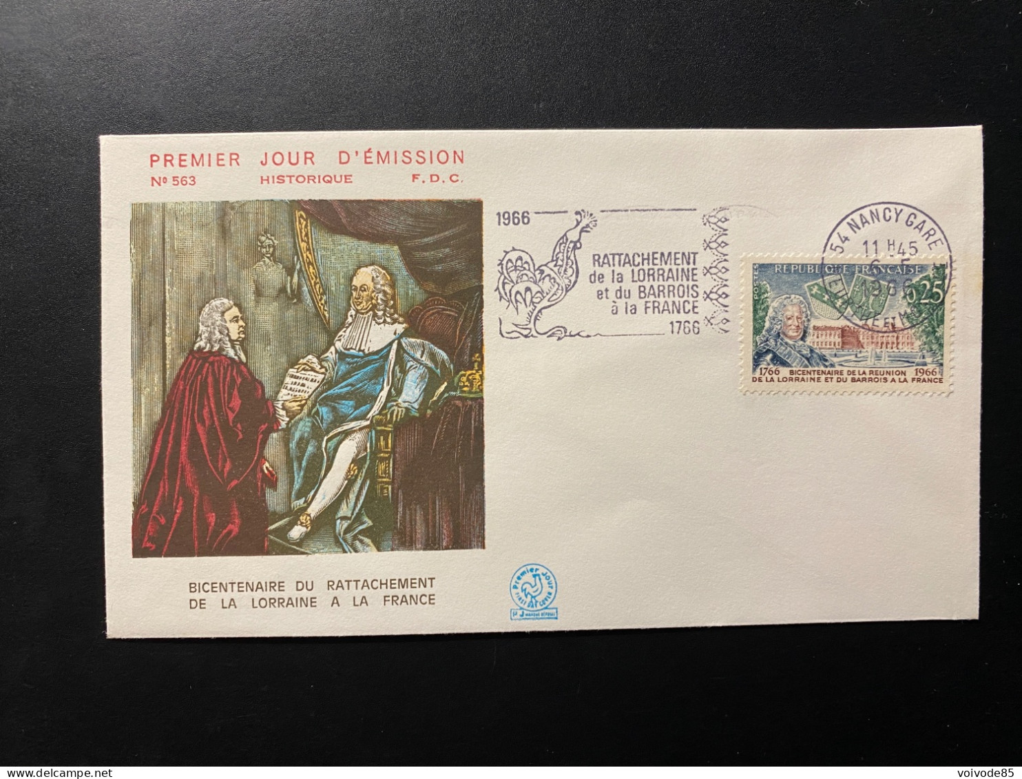 Enveloppe 1er Jour "Intégration De La Lorraine Et Du Barois" 06/05/1966 - Flamme - 1483 - Historique N° 563 - 1960-1969