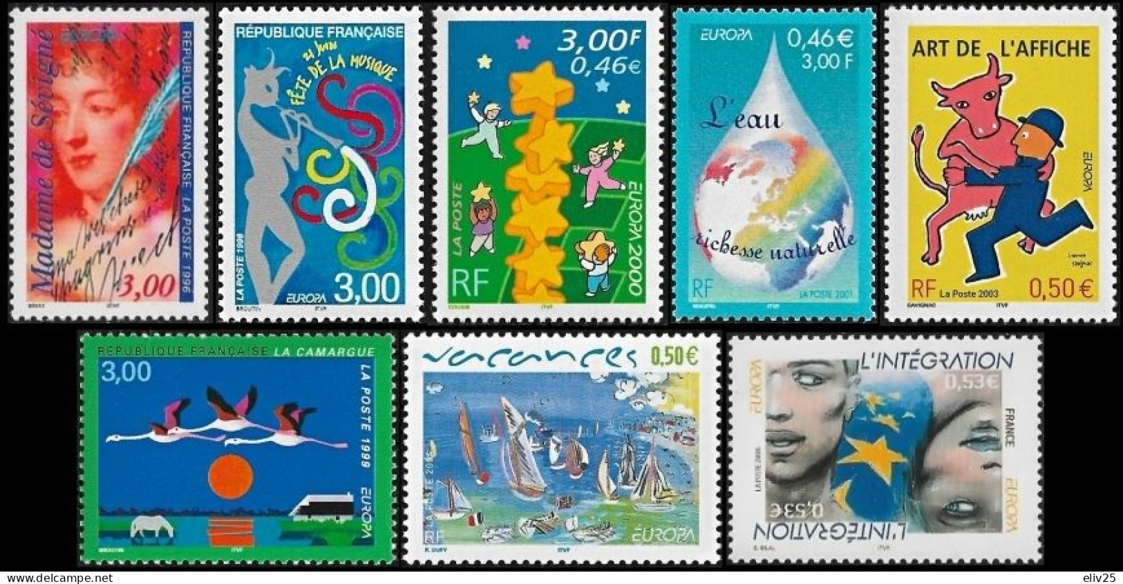 France 1996, 1998, 1999, 2000, 2001, 2003, 2004 & 2006  Europa CEPT - 8 V. MNH - Collections