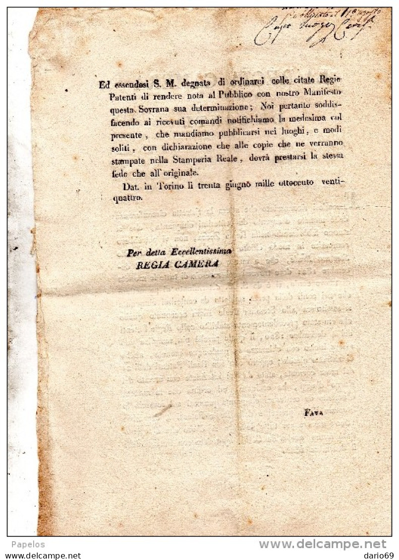 1824 MANIFESTO CAMERALE - LA MONETA D'ARGENTO DA CENTESIMI CINQUANTA  PRESENTERÀ LO STEMMA - Ohne Zuordnung