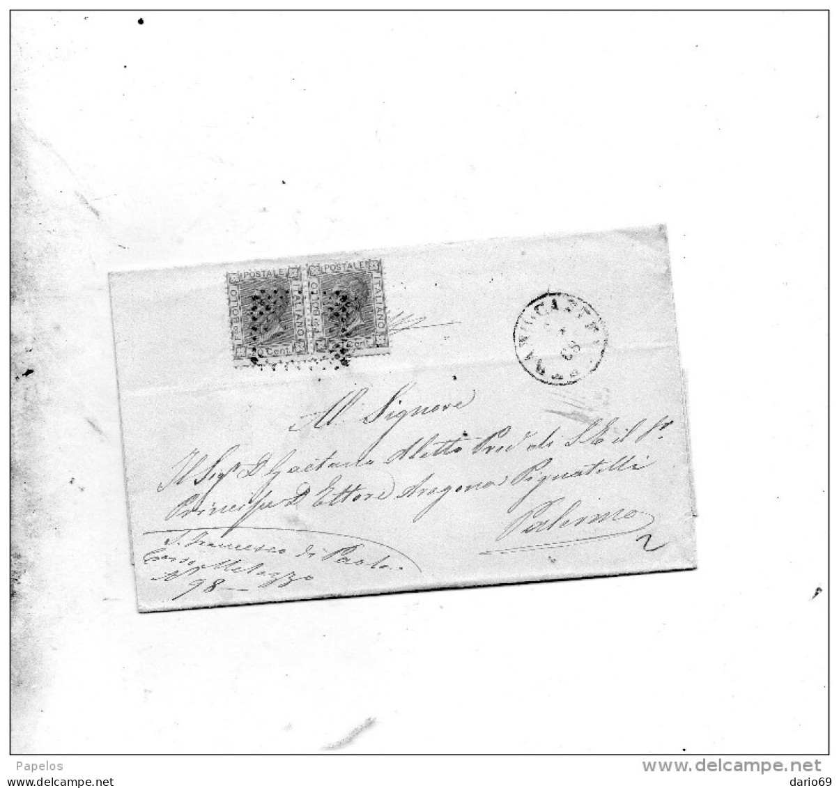 1868   LETTERA CON ANNULLO CASTELVETRANO TRAPANI - Marcophilie