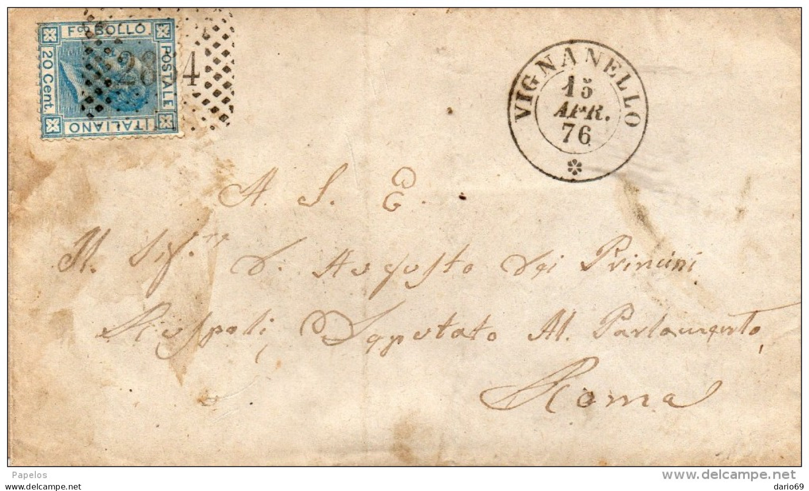 1876   LETTERA CON ANNULLO VIGNANELLO  VITERBO - Poststempel