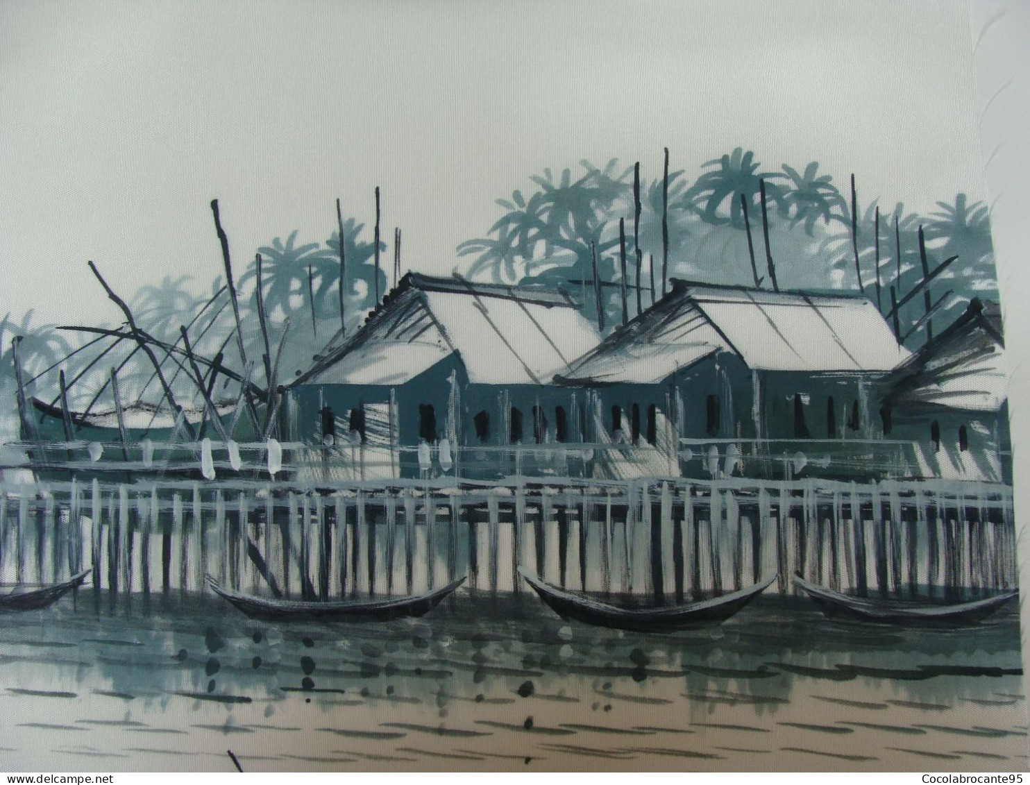 Peinture Sur Soie / Pêcheur / Vietnam - Arte Asiático