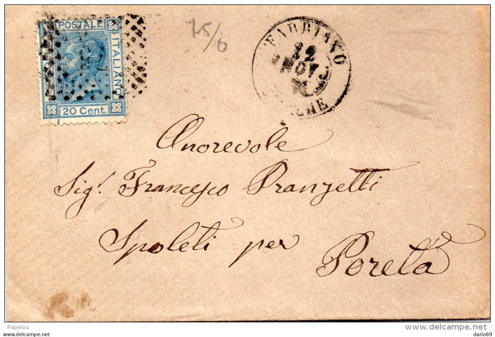 1871    LETTERA CON ANNULLO FABRIANO + TERNI + FOLIGNO + SPOLETO - Marcophilie