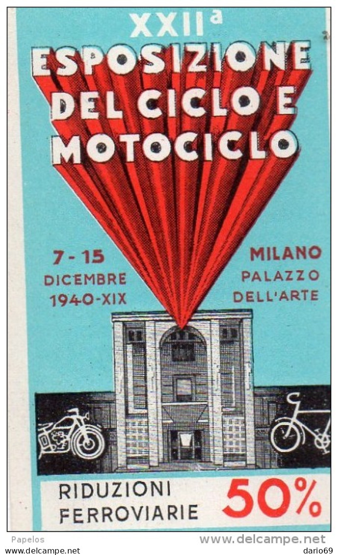 1940 -  XXII ESPOSIZIONE DEL CICLO E MOTOCICLO MILANO - Erinnophilie