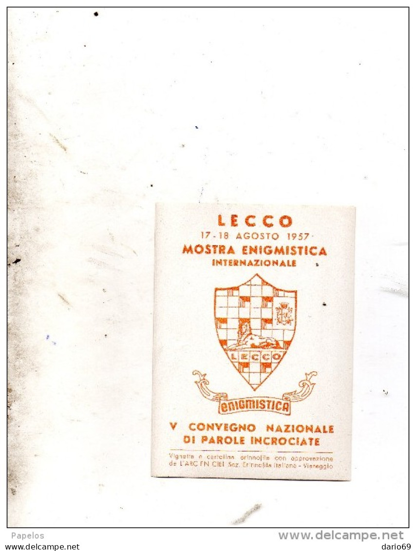 1957 LECCO - MOSTRA ENIGMISTICA - Erinnophilie