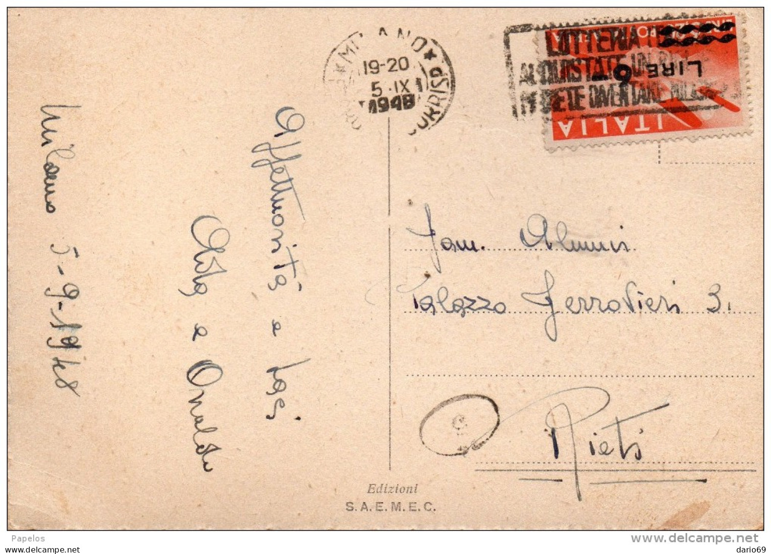 1948 CARTOLINA CON ANNULLO MILANO - Poste Aérienne