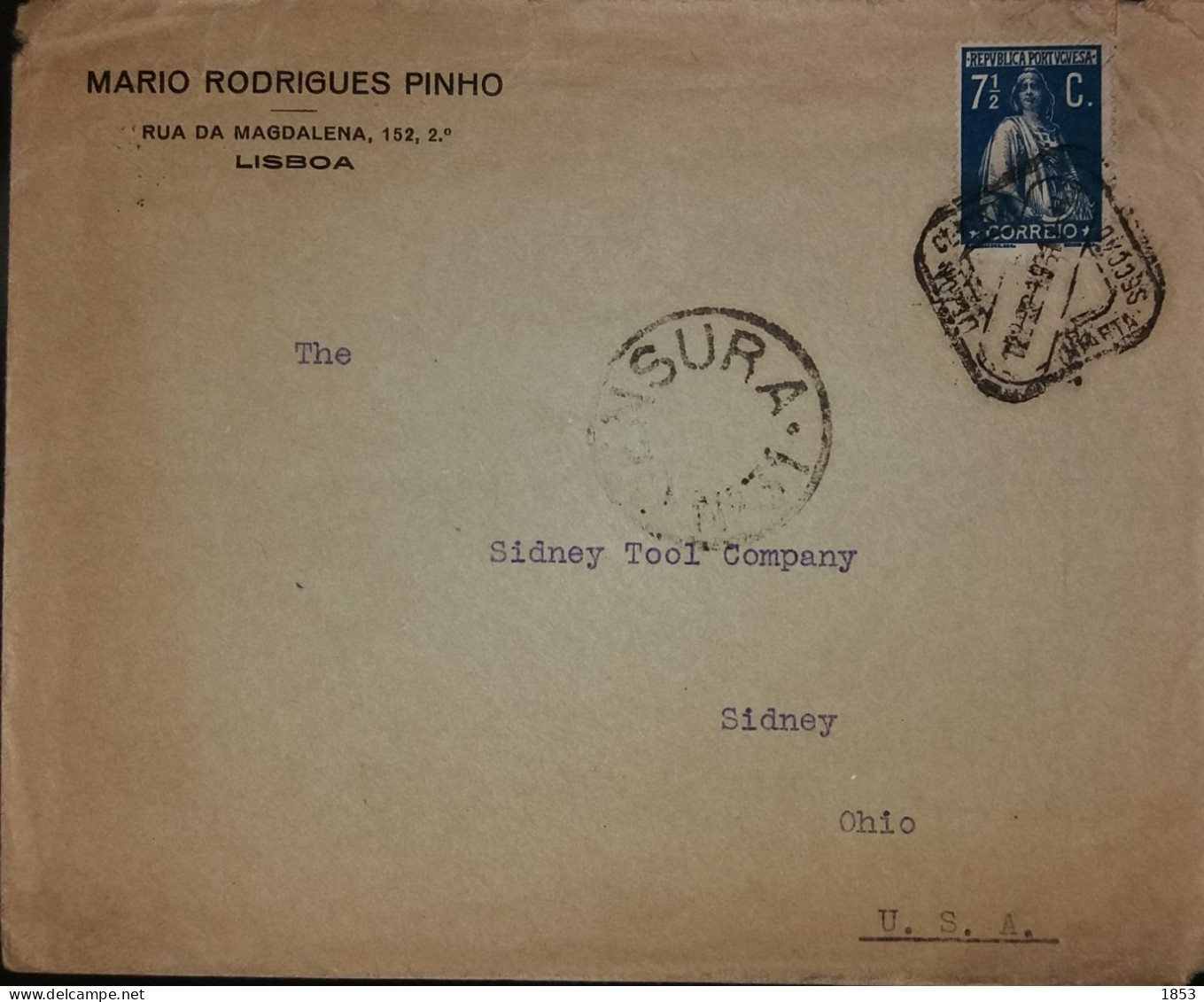 TIPO CERES - MARCOFILIA - CENSURAS - VINHETA POSTAL "A GLÓRIA PORTUGUESA"- COMPANHIA DE SEGUROS- SEDE EM LISBOA - Lettres & Documents