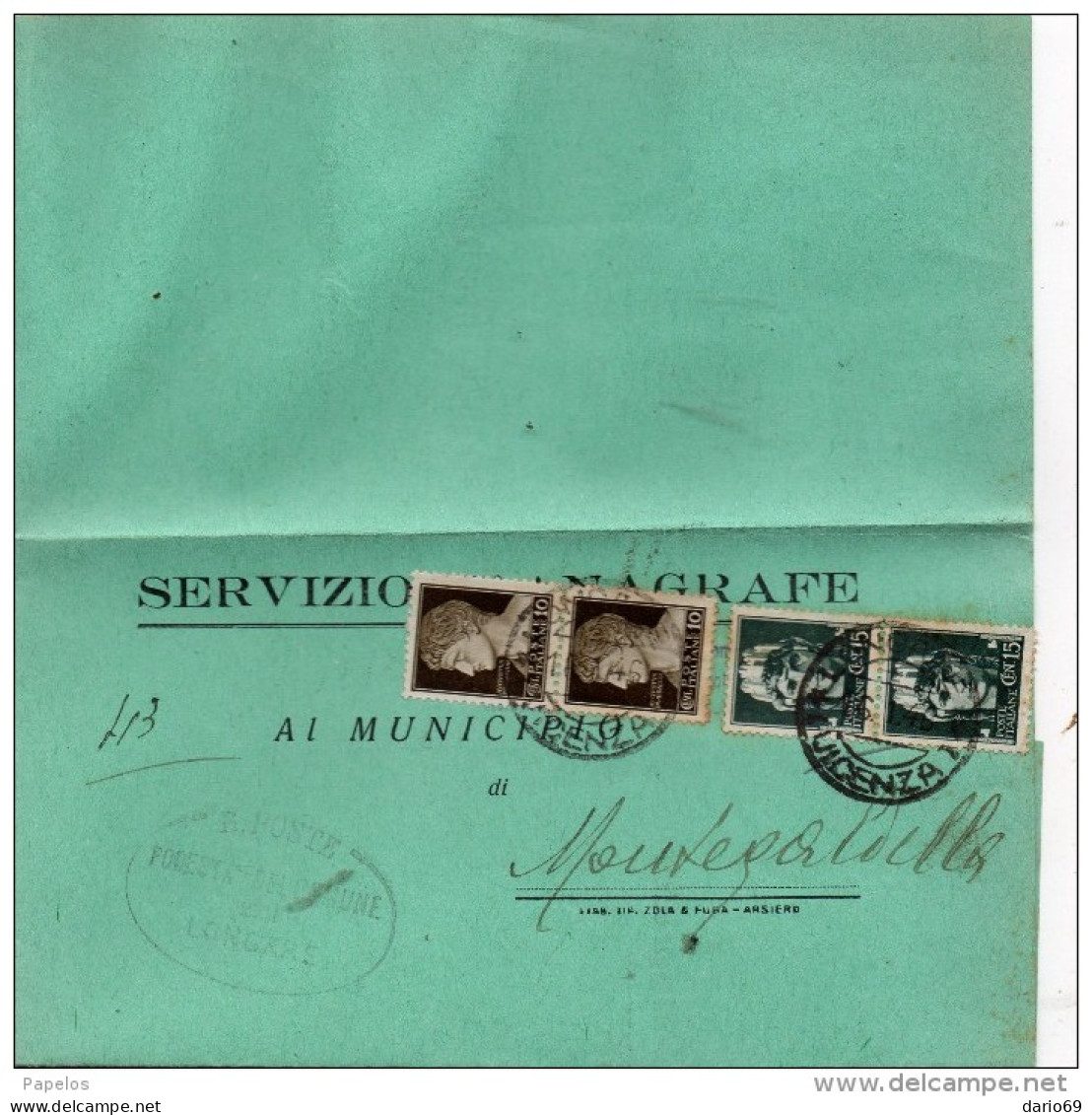 1946  LETTERA CON ANNULLO LONGARE VICENZA - Poststempel