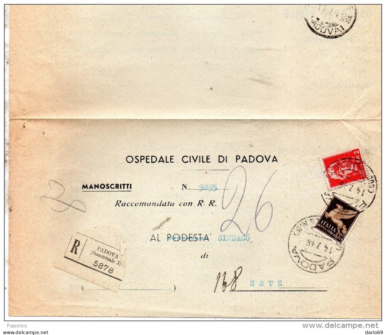 1945 LETTERA RACCOMANDATA CON ANNULLO PADOVA SUCCURSALE 3 - Airmail