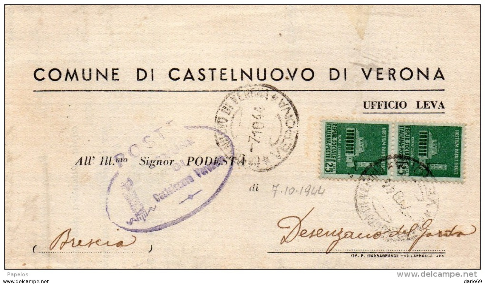 1944  LETTERA CON ANNULLO CASTELNUOVO DI VERONA - Poststempel