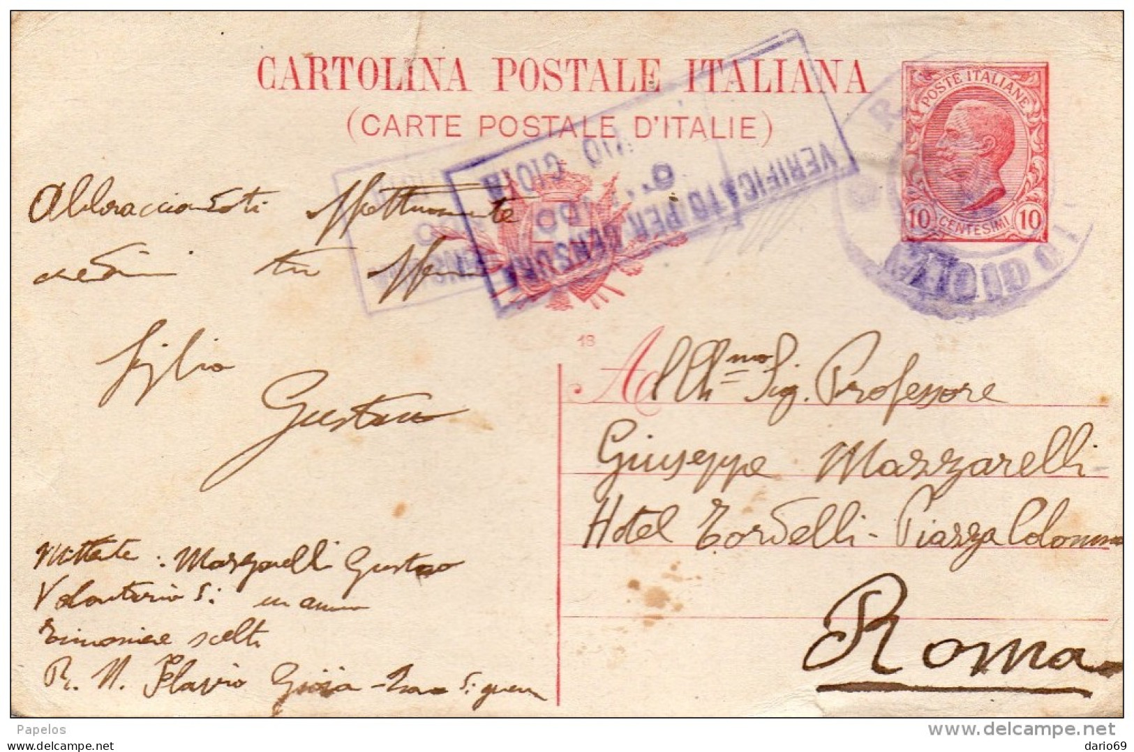 1918   CARTOLINA CON ANNULLO R. NAVE FLAVIO GIOIA  + VERIFICATO PER CENSURA - Ganzsachen