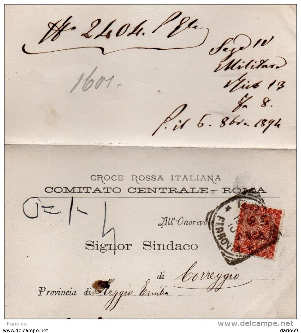1894   LETTERA INTESTATA CROCE ROSSA ITALIANA CON ANNULLO  ROMA - Marcofilía