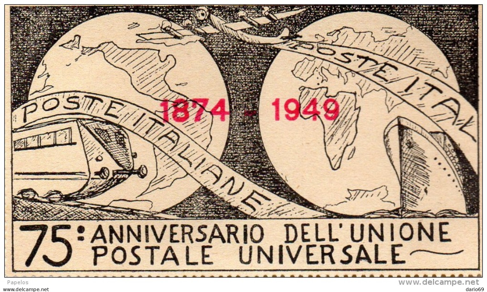 1949    75* ANNIVERSARIO DELL'UNIONE POSTALE UNIVERSALE - Erinnofilie