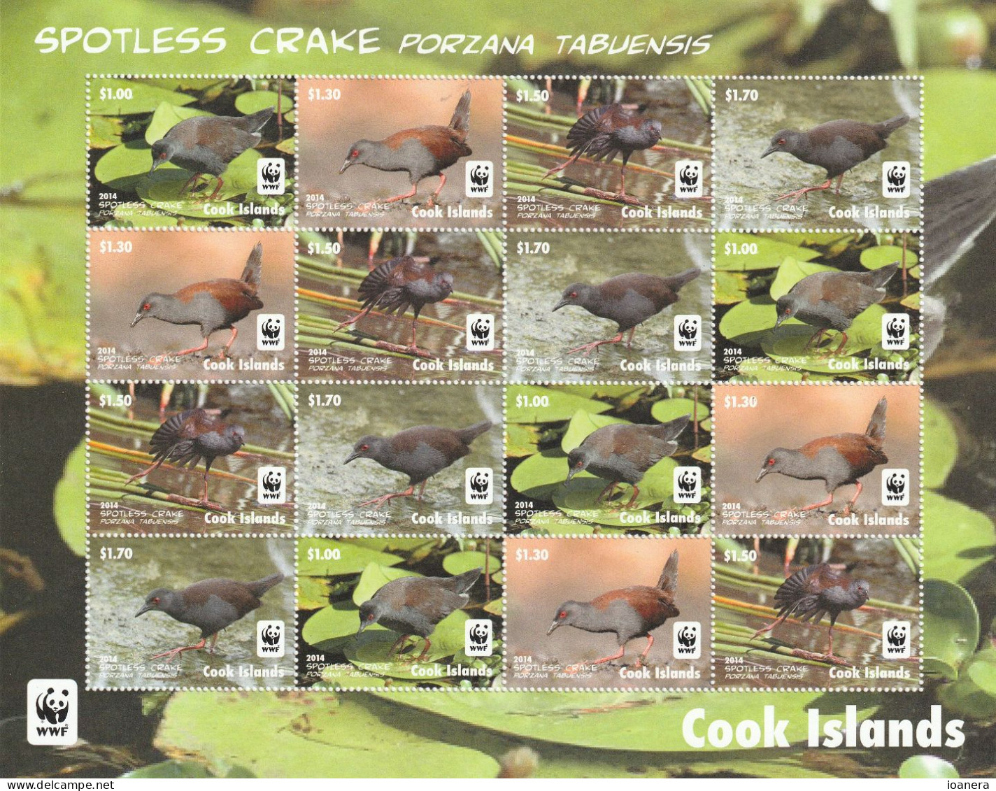 Cook Islands 2014 - WWF , Fauna,Bieds, Block 4x4 Values ,perforated,MNH ,Mi.1997-2000KB - Cook