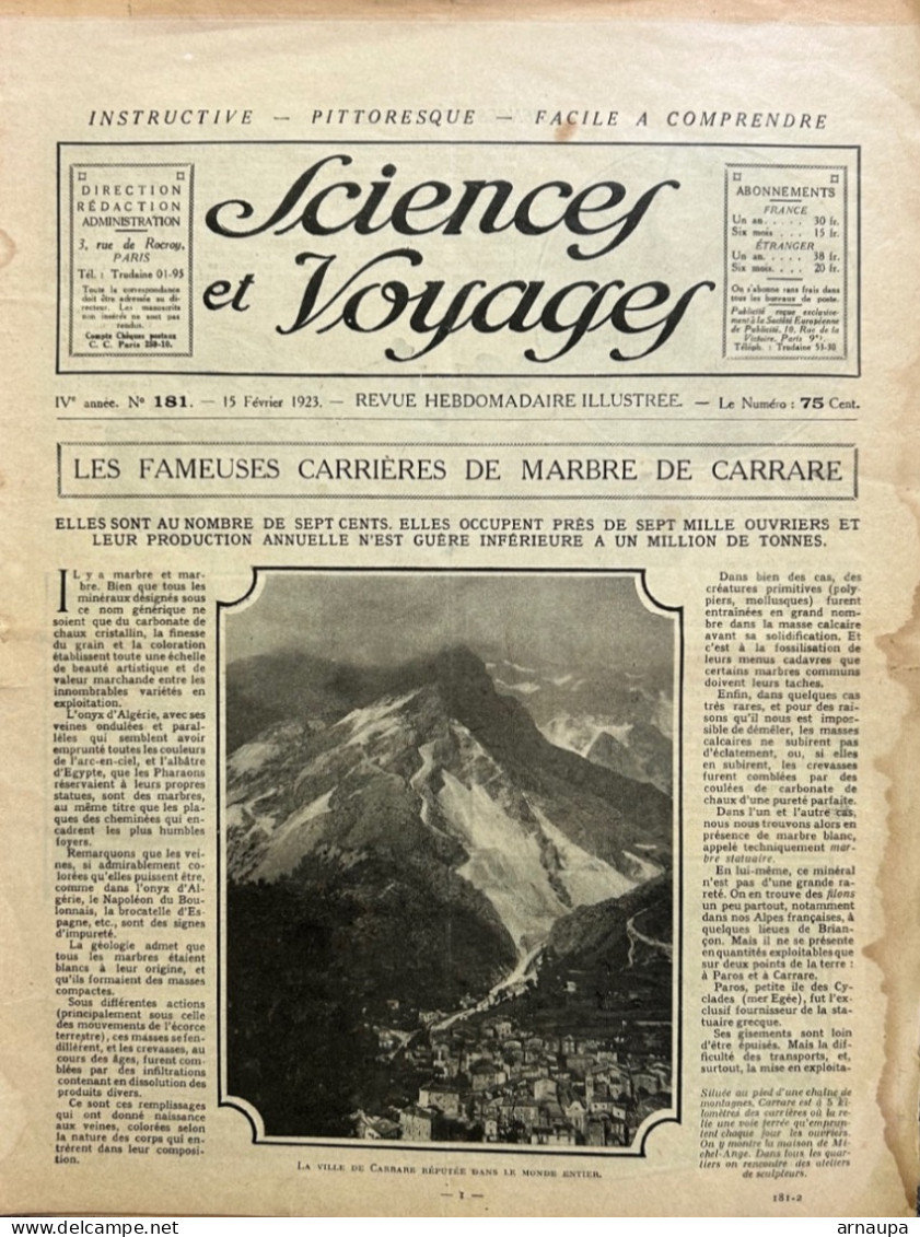 Revue Hebdomadaire Illustrée Science Et Voyage No Du 15 Février 1923 - Unclassified