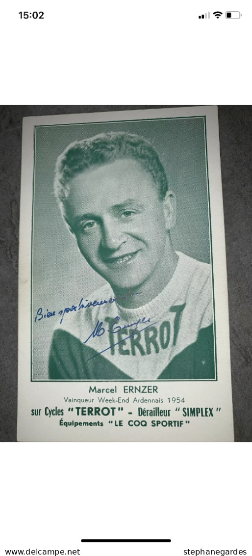 Carte Postale Cyclisme Marcel Ernzer  Dédicacée Cycle Terrot Autographe - Cycling