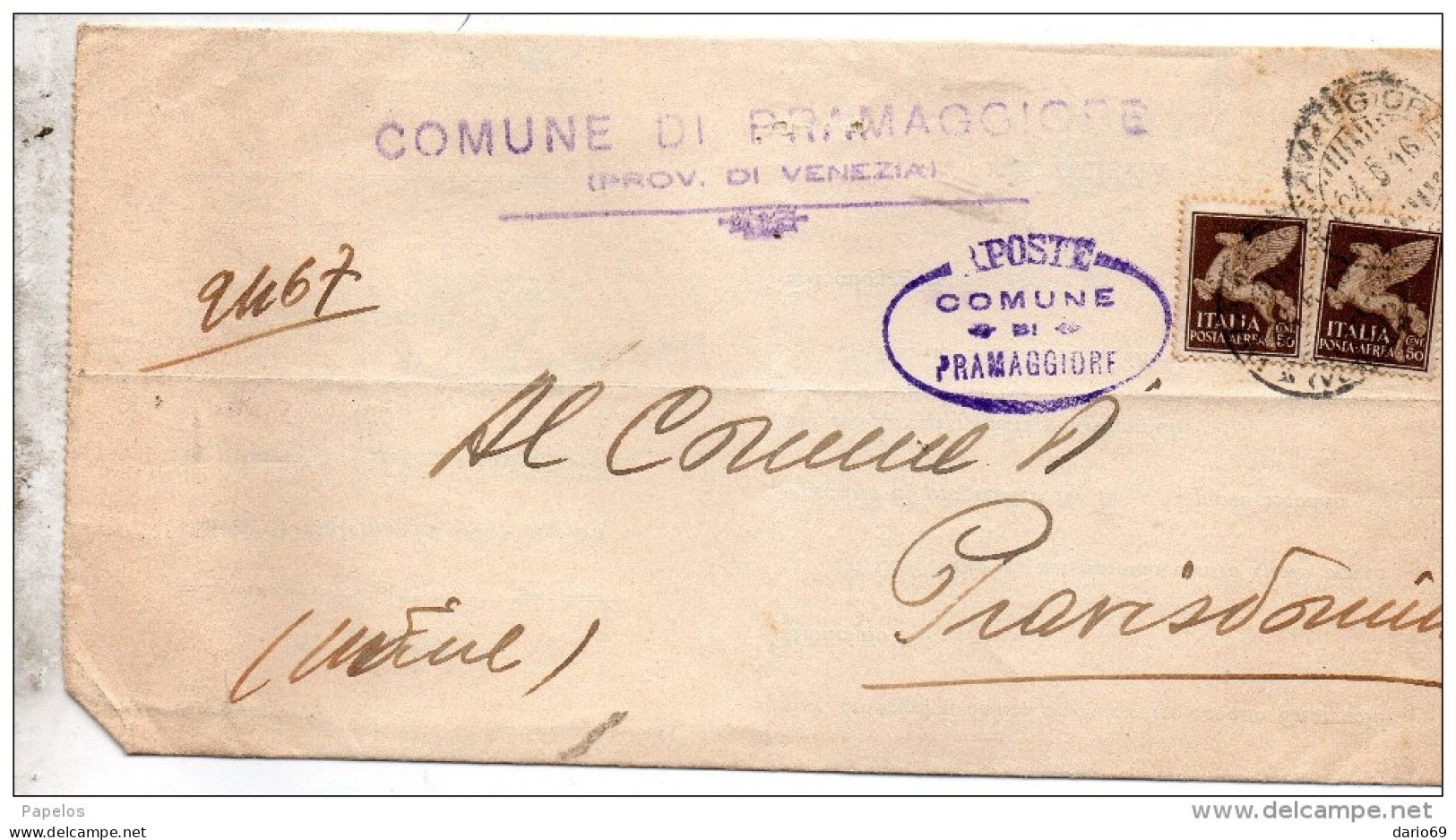 1916    LETTERA  POSTA AEREA CON ANNULLO PRAMAGGIORE VENEZIA - Airmail