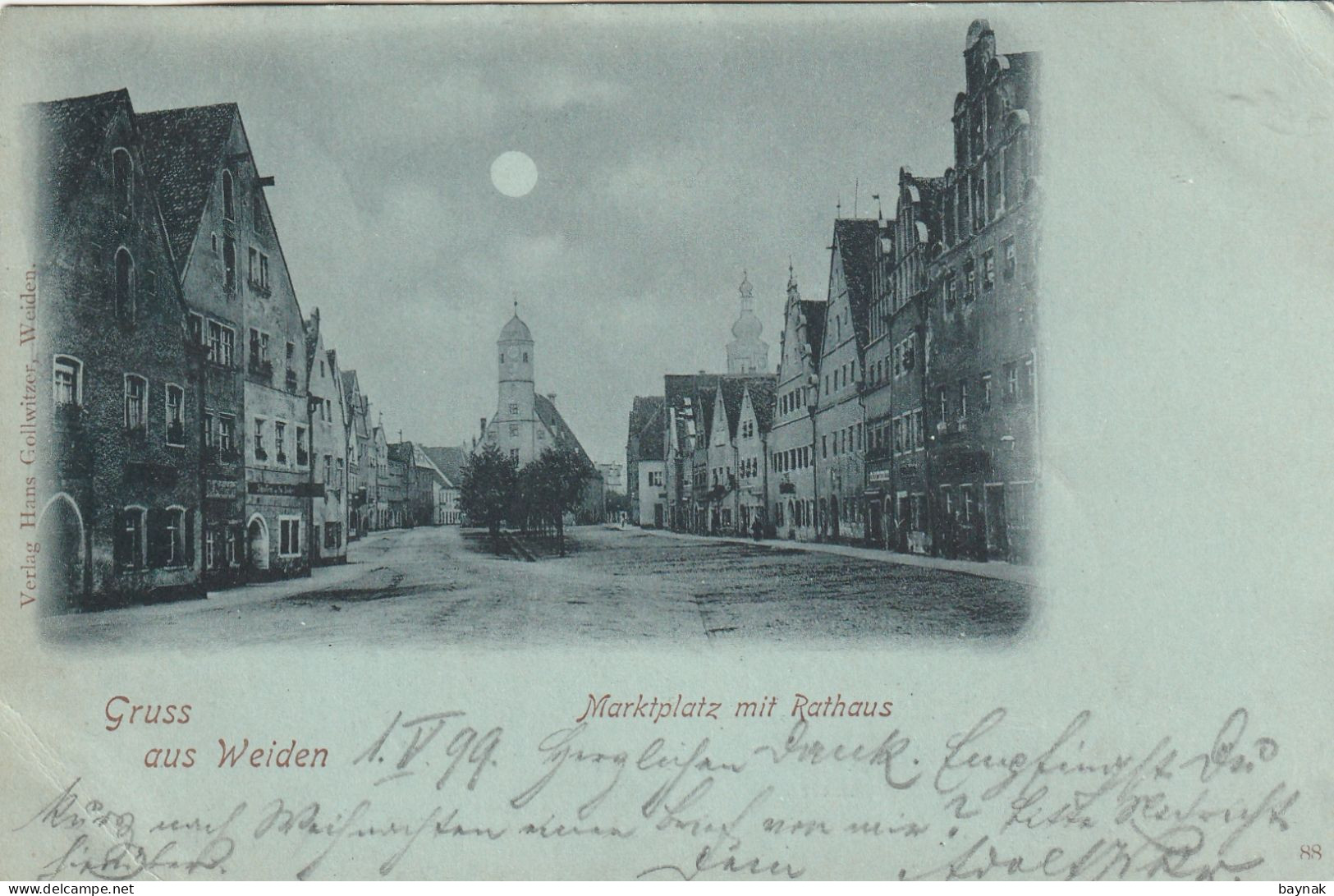 DE426  --   GRUSS AUS WEIDEN  --  MARKTPLATZ MIT RATHAUS  --  MONDSCHEIN LITHO  --  1899 - Weiden I. D. Oberpfalz