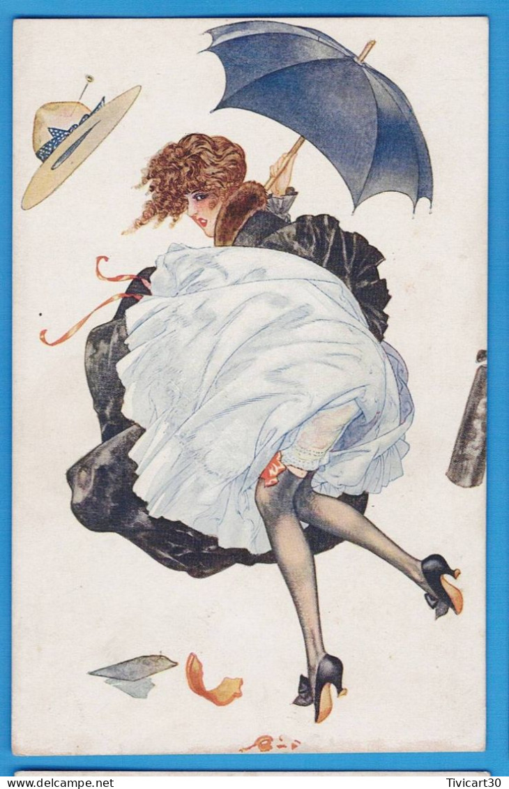 CPA ILLUSTRATEUR SIGNE HEROUARD - 2730 "BLANC PARTOUT" - JEUNE FEMME DANS LE VENT - Sonstige & Ohne Zuordnung