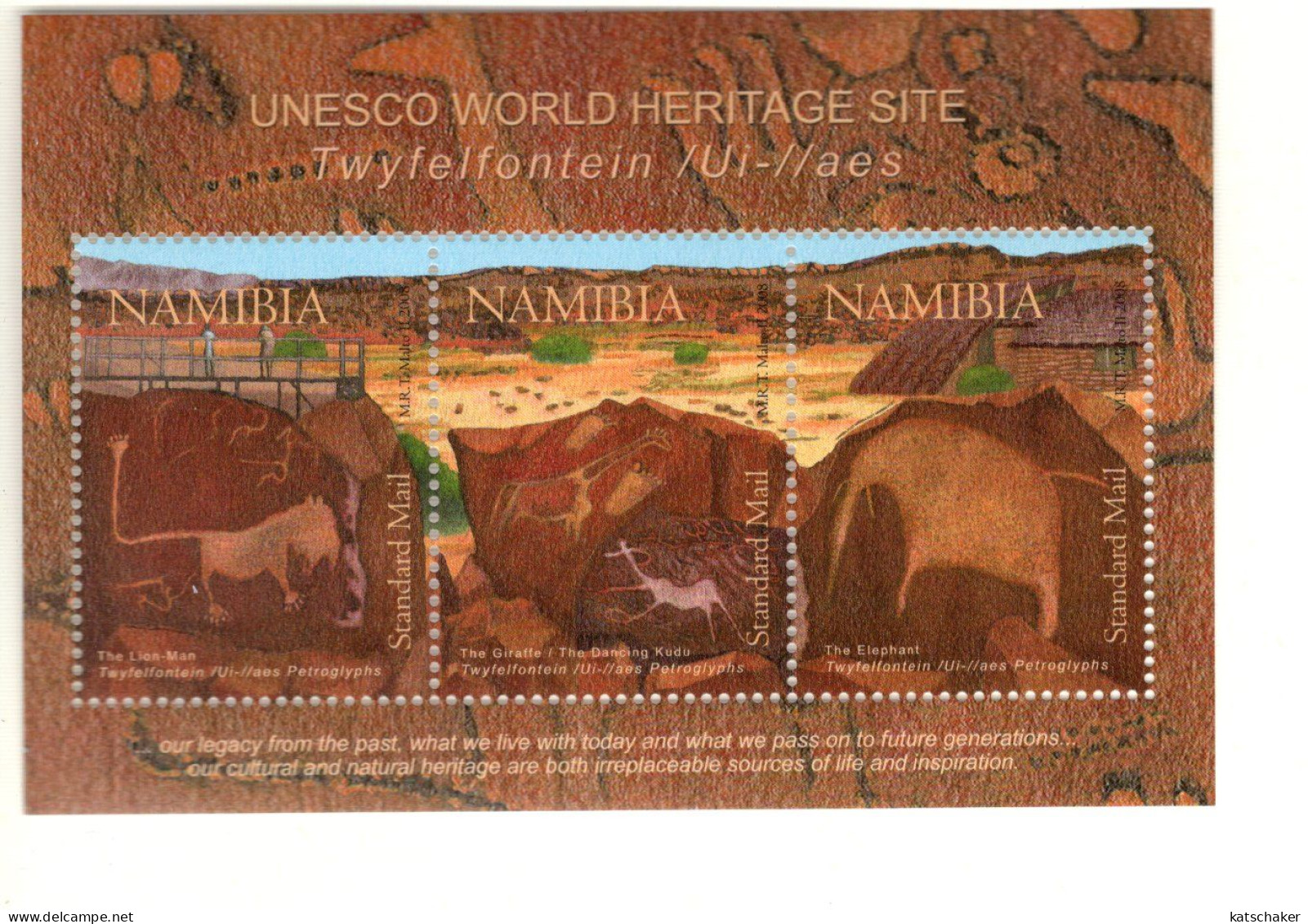 2031344723 2008 SCOTT 1156 (XX) POSTFRIS MINT NEVER HINGED -  TWYFELFONTEIN UNESCO WORLD HERITAGE SITE ROCK DRAWINGS - Namibie (1990- ...)