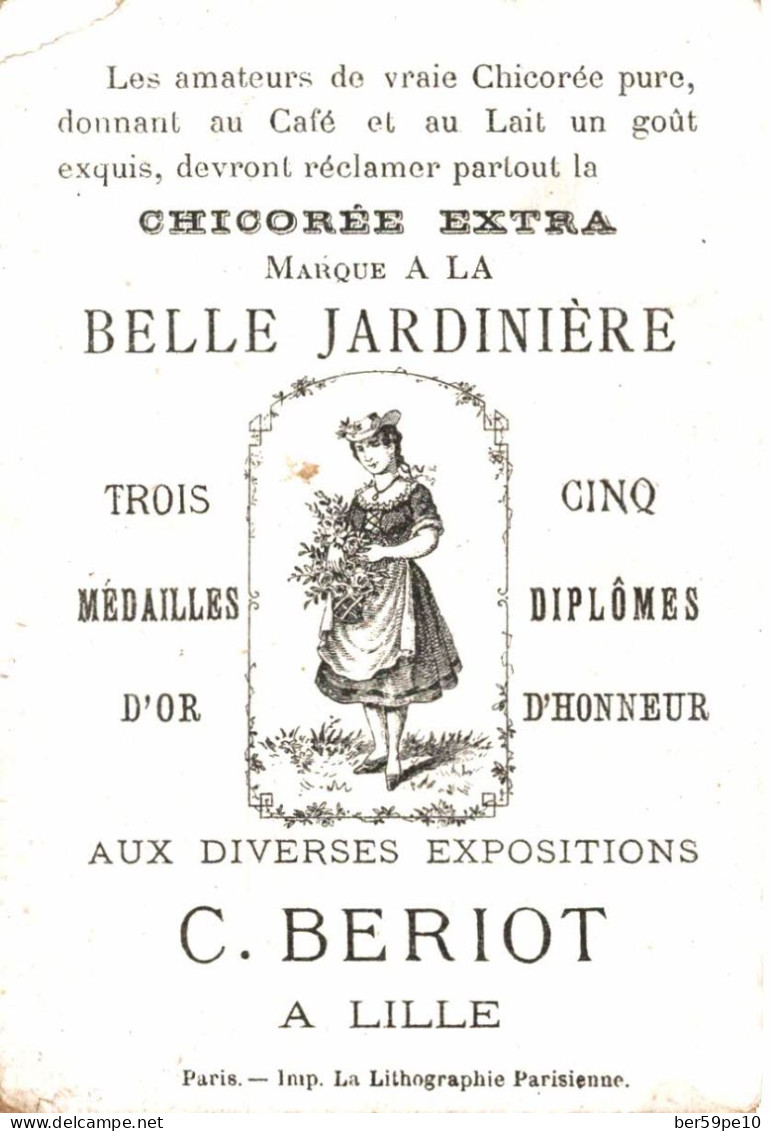 CHROMO CHICOREE A LA BELLE JARDINIERE C. BERLIOT  A LILLE GUERRE DE CHINE TROUBLES PRECURSEURS A PEKIN MAI 1900 - Thé & Café