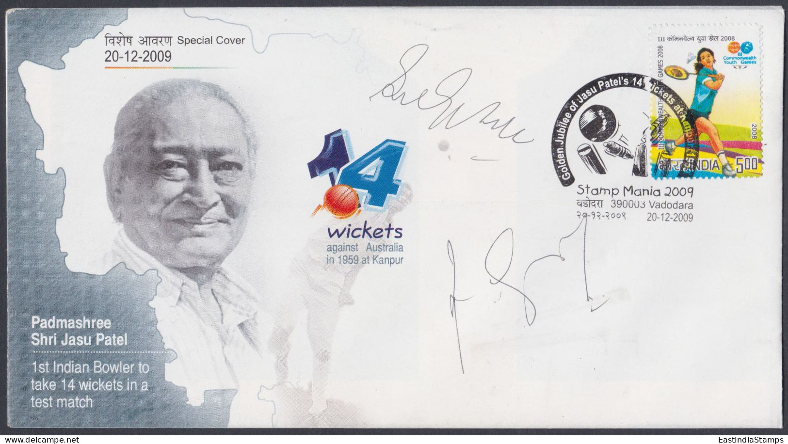 Inde India 2009 Special Autograph Cover Cricket, Sunil Gavaskar, Ravi Shastri, Indian Player, Sports, Pictorial Postmark - Brieven En Documenten