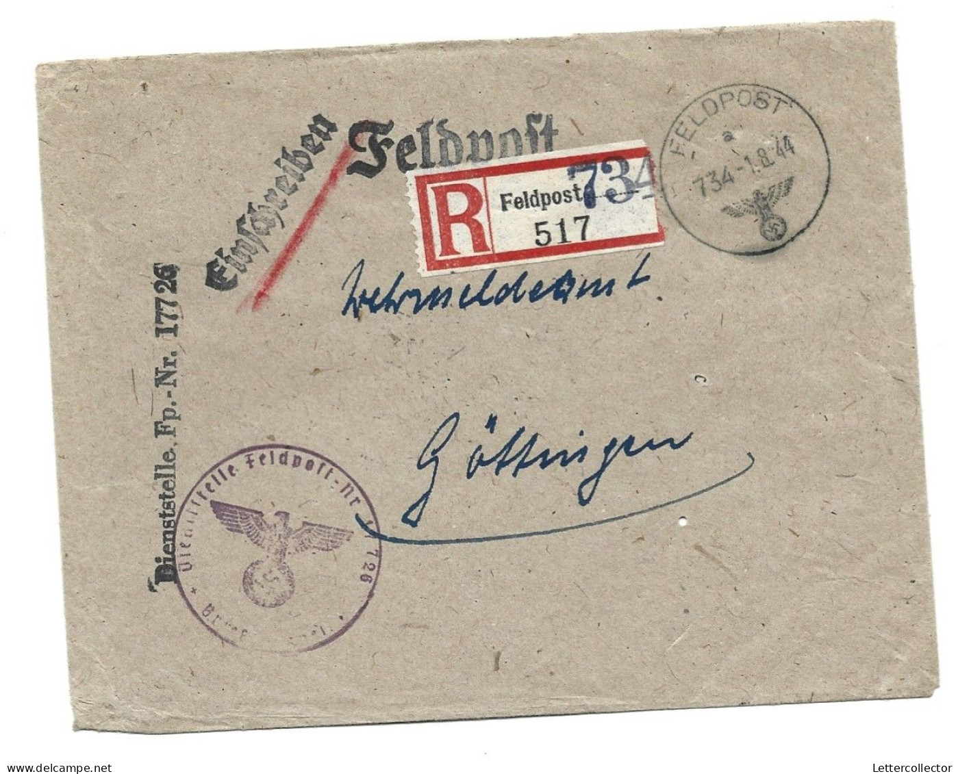 Feldpost Einschreiben Feldstrafgefangenenabteilung 9 Bewährung 1944 - Feldpost World War II