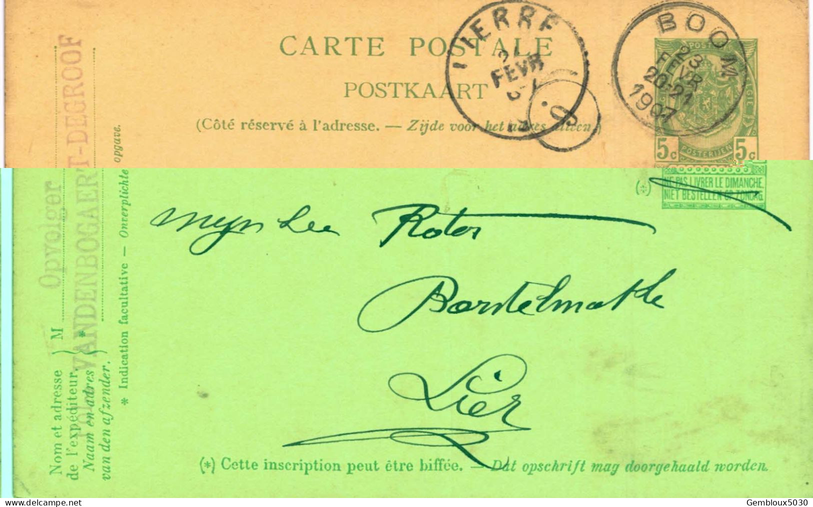 (Lot 02) Entier Postal  N° 53 écrit De Boom Vers Lierre - Postcards 1871-1909