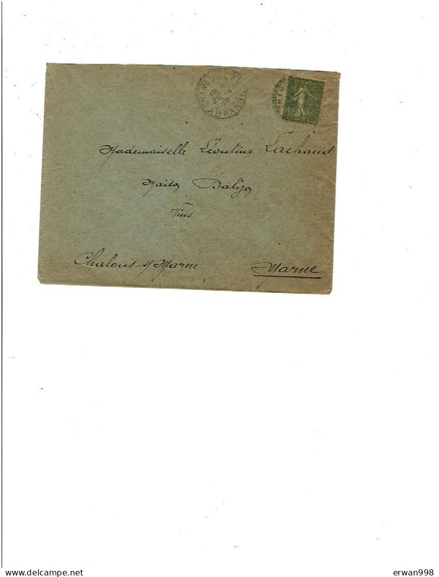 52 CHAMOULLEY  Cachet Perlé Du 28/4/1918 03 Gare MONTLUCON 17 LA ROCHELLE S/ YT130 Semeuse  Ligné Seul Sur Lettre (1308) - Handstempel