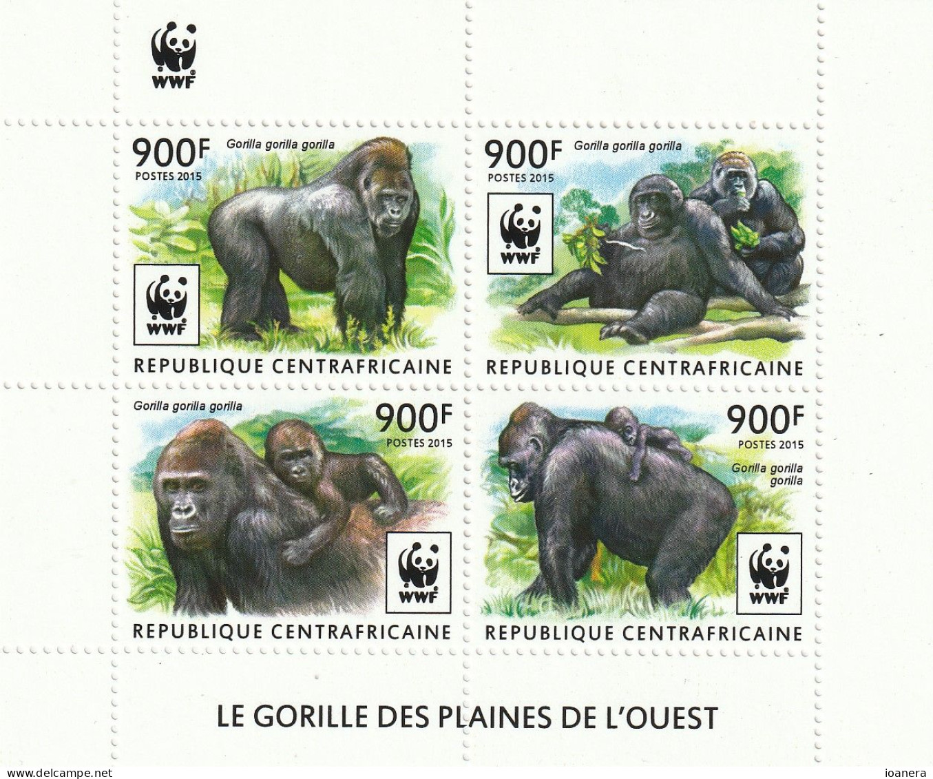 Central African Republic 2015 - WWF , Fauna , Monkeys , Gorillas ,Block 4 Values , Perforated , MNH ,Mi.5460-5463KB - Central African Republic